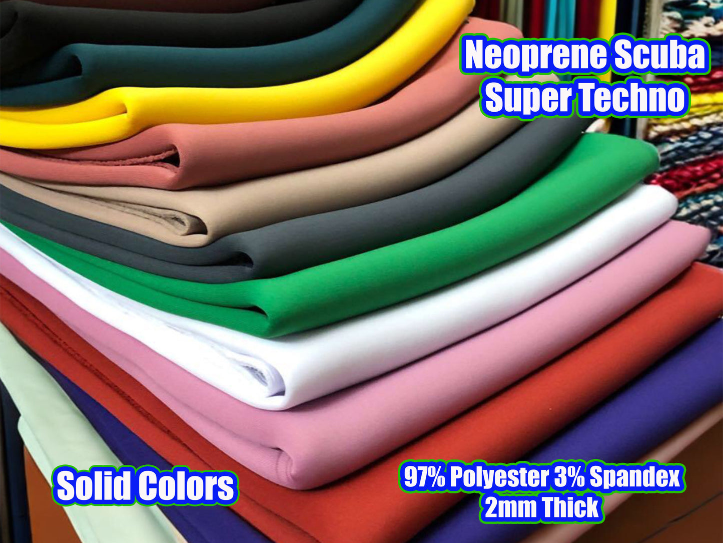 Neoprene Super Techno Scuba Double-Knit – Solid Color Collection, 20+ Vibrant Colors, 4-Way Stretch Poly Spandex, 56″ Wide, 2mm Thick - Sold by the Yard