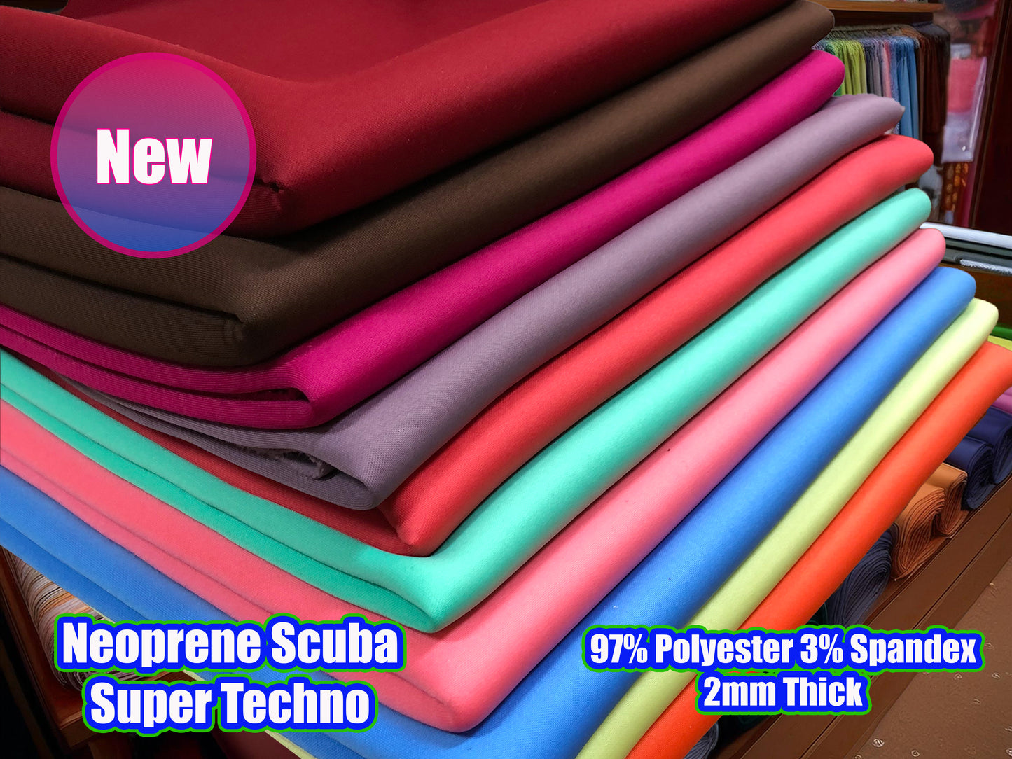 Neoprene Super Techno Scuba Double-Knit – Solid Color Collection, 20+ Vibrant Colors, 4-Way Stretch Poly Spandex, 56″ Wide, 2mm Thick - Sold by the Yard