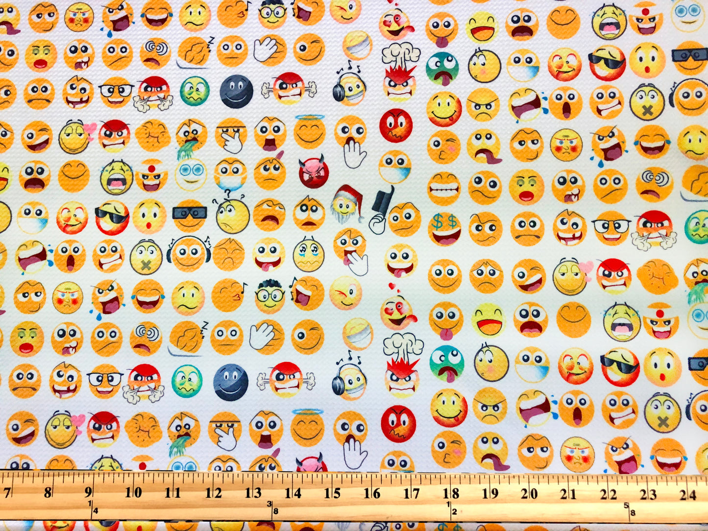 Soft & Stretchy Angry Face Emoji Bullet Knit Fabric – Ivory & Yellow, 56″ Wide, Sold by the Yard (BPR146)