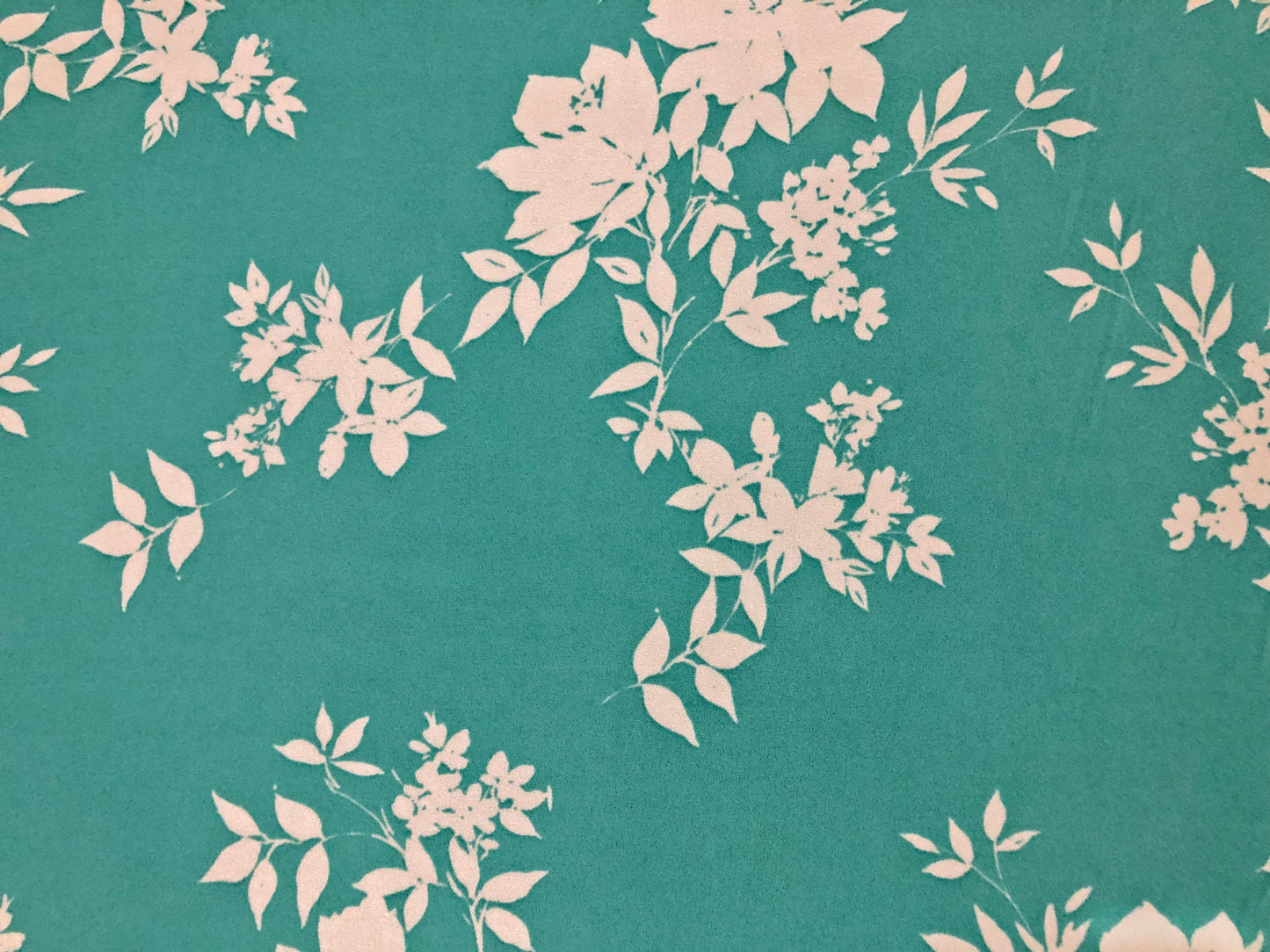 Techno Crepe Knit – Aqua with White Floral Silhouette, 4-Way Stretch, 56" Wide, 240 GSM - By the Yard (TCRP074)