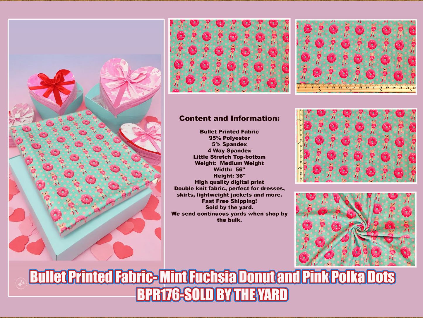 Bullet Knit Fabric – Mint & Fuchsia Donut Polka Dot Print, 56″ Wide, Sold by the Yard (BPR176)