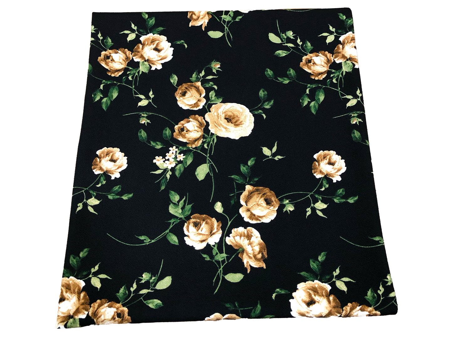 Liverpool Knit Fabric – Black Champagne Rose Bouquet – 4 Way Stretch, 58” Wide, 200 GSM, By the Yard (LVPR363)