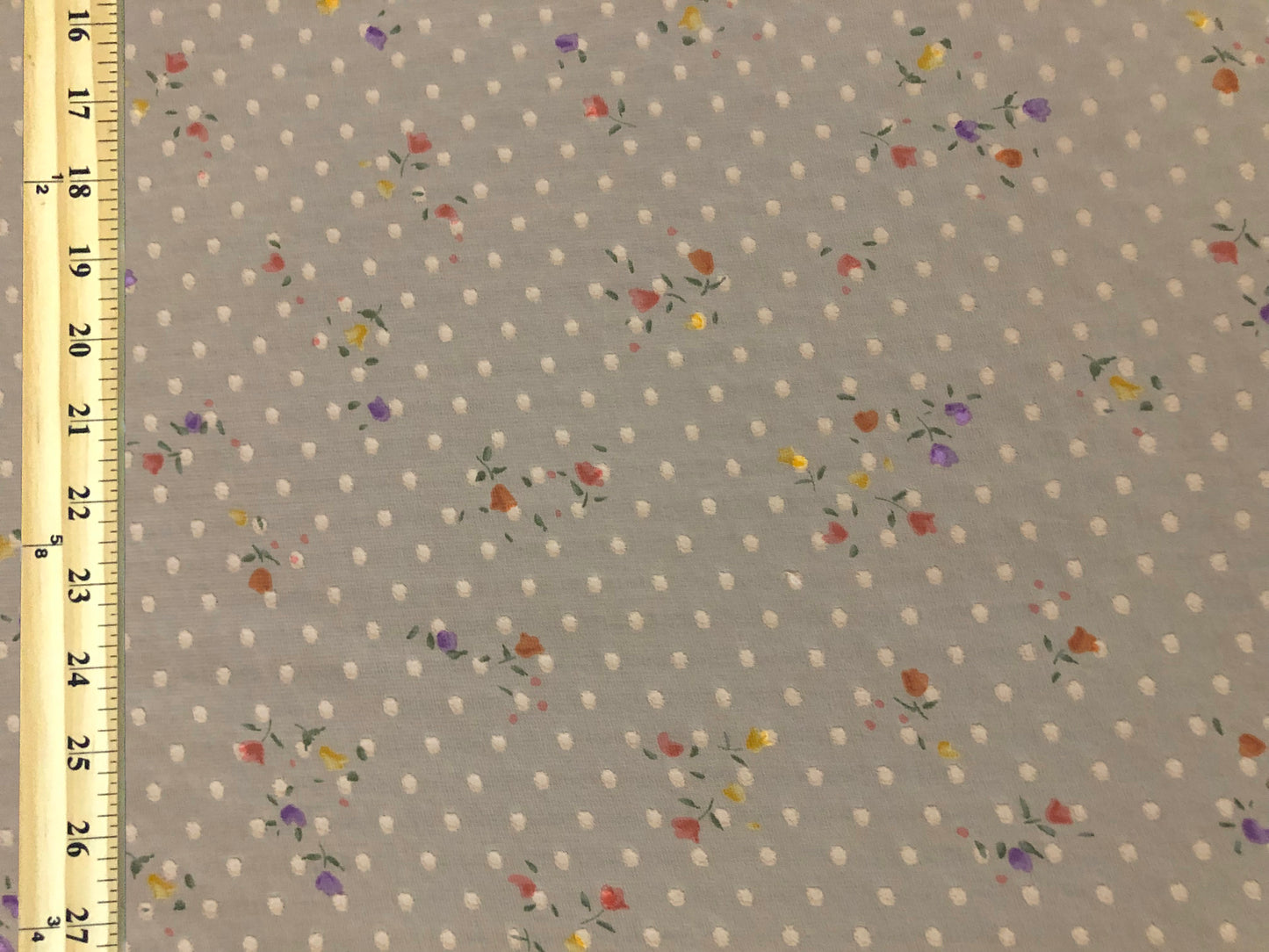 Dove-Brown Chiffon Swiss-Dot Floral — Sheer Printed Fabric, 52" Wide, No Stretch — Sold by the Yard (CFPR001)