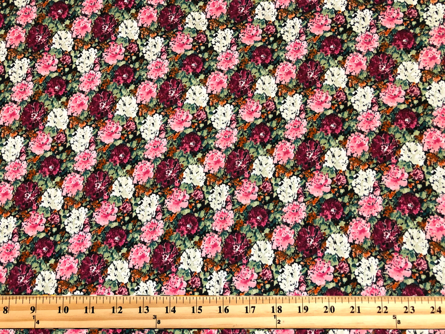 DTY Brushed Fabric| Black Pink White Flowers |DTYBPR538|Sold by the Yard| Jersey Fabric