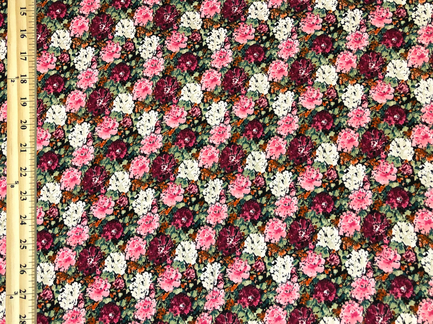 DTY Brushed Fabric| Black Pink White Flowers |DTYBPR538|Sold by the Yard| Jersey Fabric