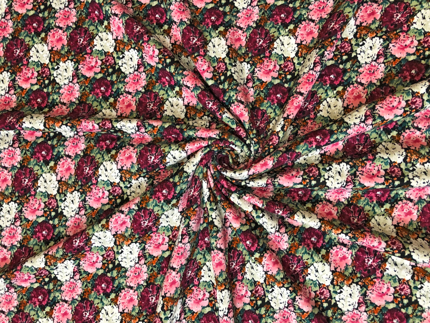 DTY Brushed Fabric| Black Pink White Flowers |DTYBPR538|Sold by the Yard| Jersey Fabric