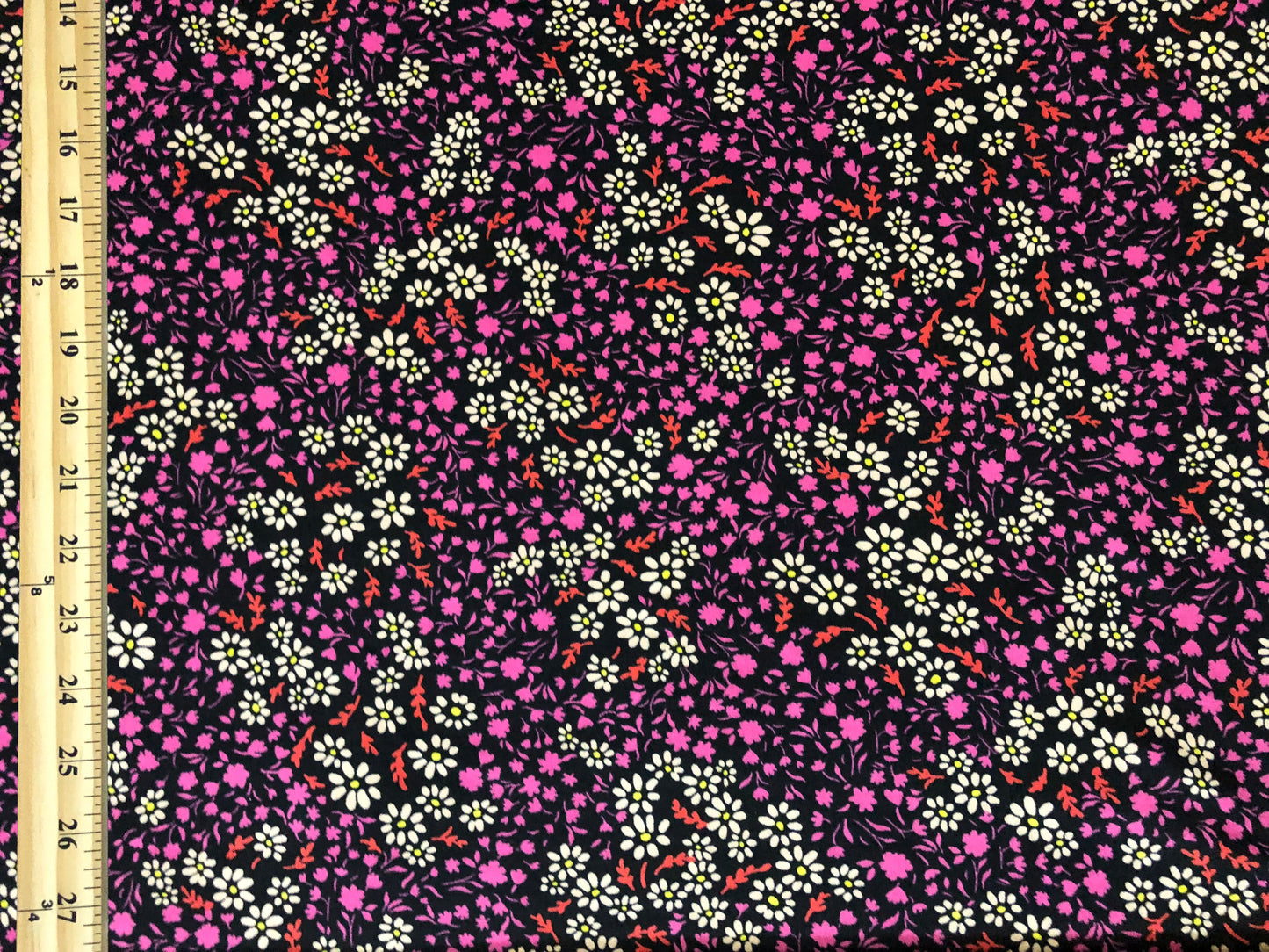 DTY Brushed Fabric| Black White Fuchsia Flowers |DTYBPR540|Sold by the Yard| Jersey Fabric