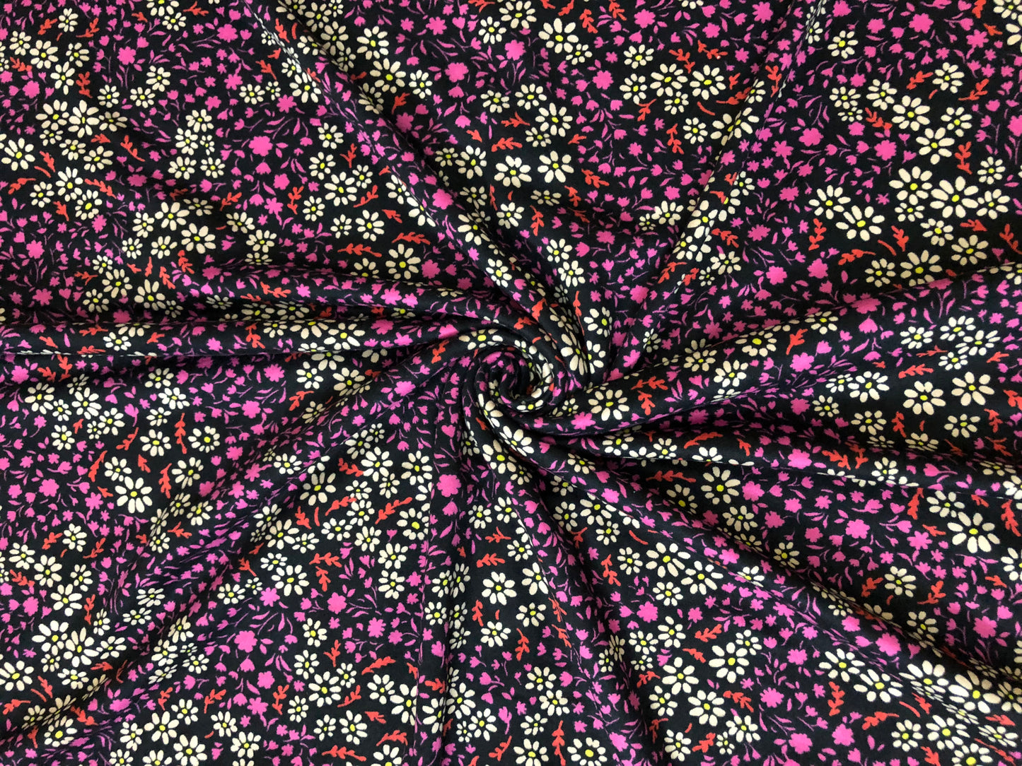 DTY Brushed Fabric| Black White Fuchsia Flowers |DTYBPR540|Sold by the Yard| Jersey Fabric