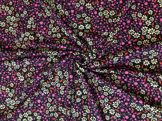 DTY Brushed Fabric| Black White Fuchsia Flowers |DTYBPR540|Sold by the Yard| Jersey Fabric