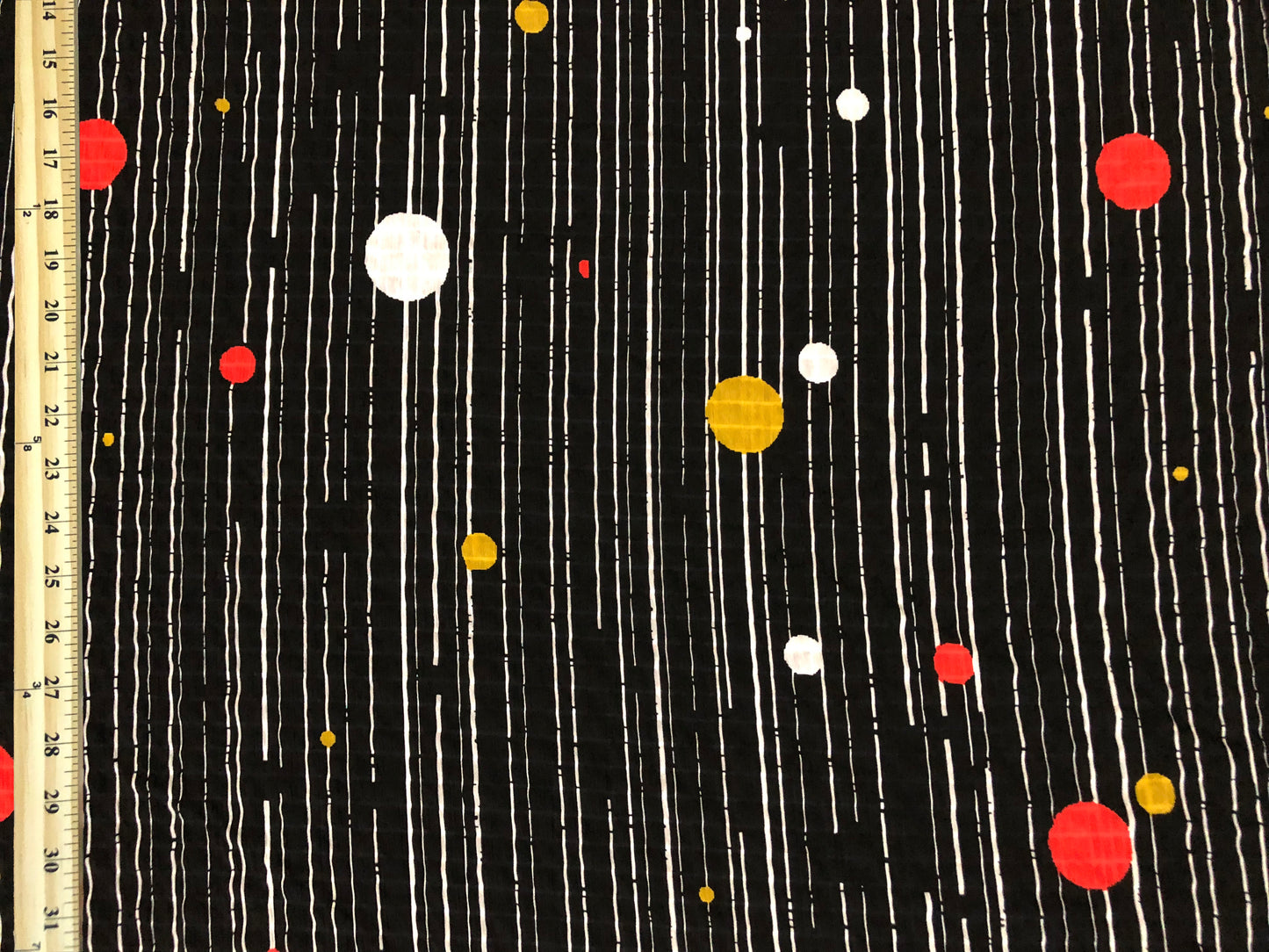Black Stripe & Color Dot — Poly Dobby Seersucker | Airy, Wrinkle-Masking Texture | 56″ Wide | 100% Polyester | By the Yard (CKPR02)