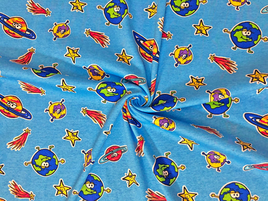 Space Adventure Cotton – Sky-Blue 100% Cotton Print | Non-Stretch, 52″ Wide – Sold by the Yard (CTJPR010)