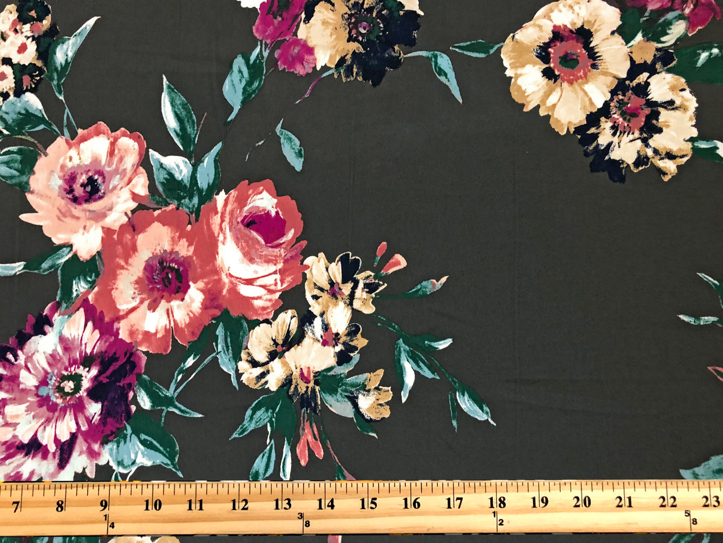 DTY Brushed Fabric| Charcoal Pink Red Flowers |DTYBPR535|Sold by the Yard| Jersey Fabric