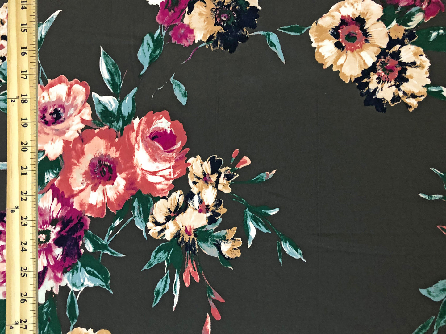 DTY Brushed Fabric| Charcoal Pink Red Flowers |DTYBPR535|Sold by the Yard| Jersey Fabric