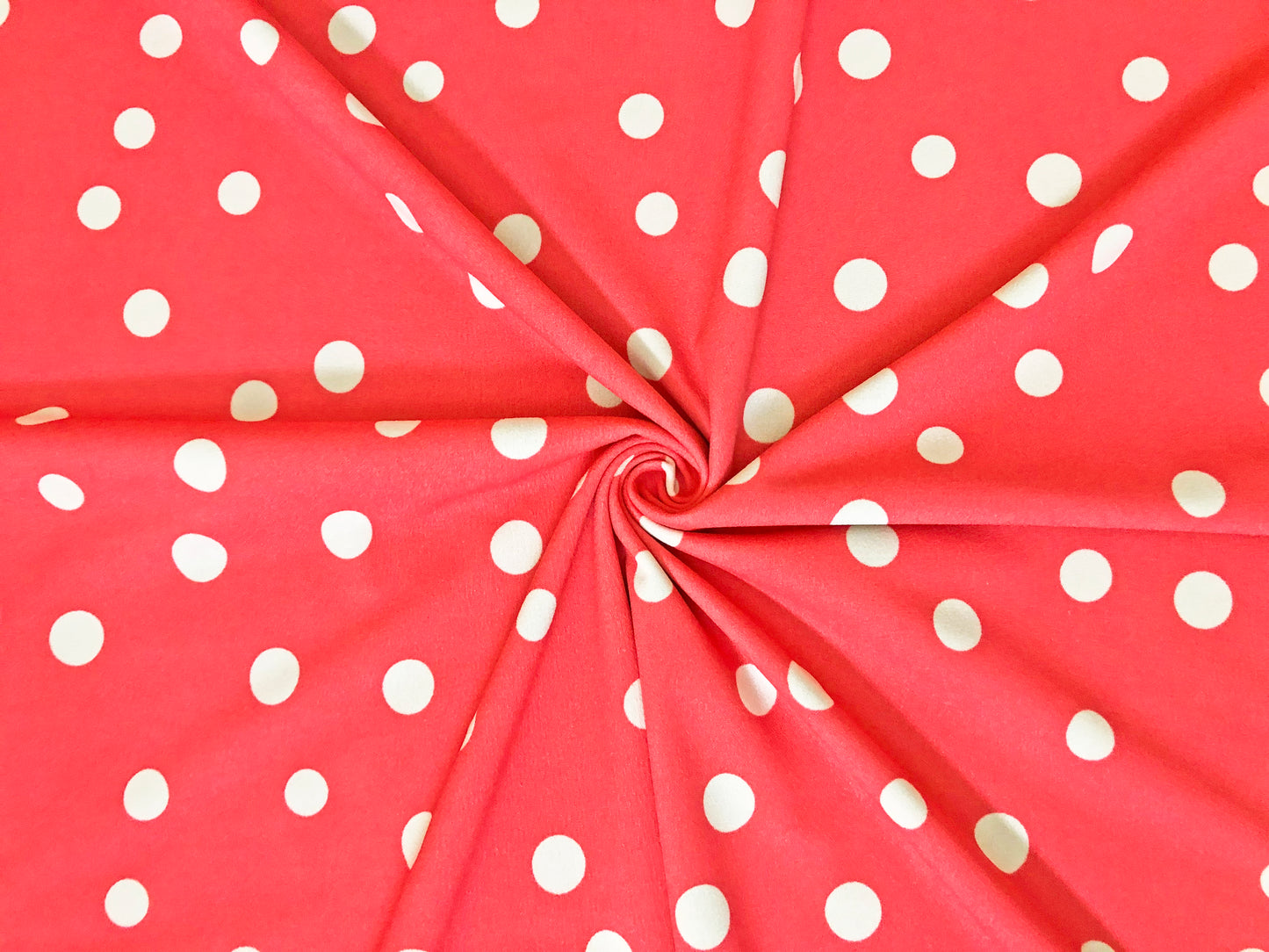 Techno Crepe Printed Fabric| Cherry White 3/4" Polka Dots |TCRP0109 |Sold by the Yard