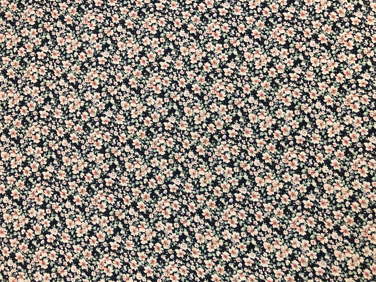 Midnight-Navy Chiffon with Blush & Peach Ditsy Florals — Sheer, 52" Wide, No Stretch — By the Yard (CFPR08)