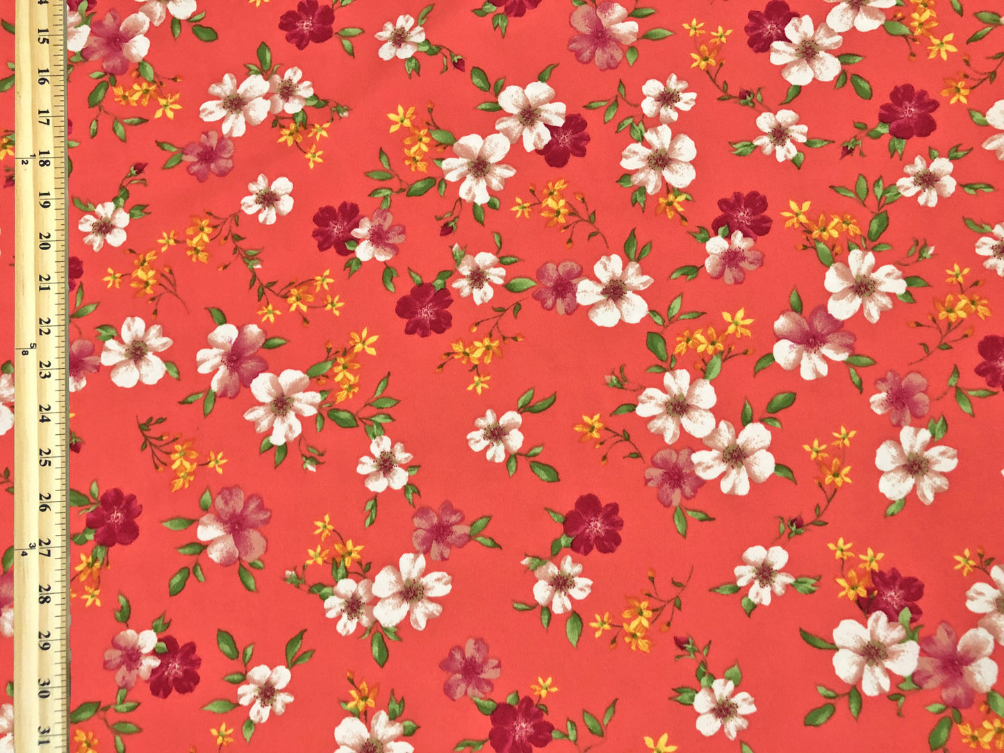 Techno Crepe Knit — Coral Floral/Ivory & Burgundy Blossoms, 4-Way Stretch, 240 GSM, 56" Wide, Wrinkle Resistant - By the Yard (TCRP093)