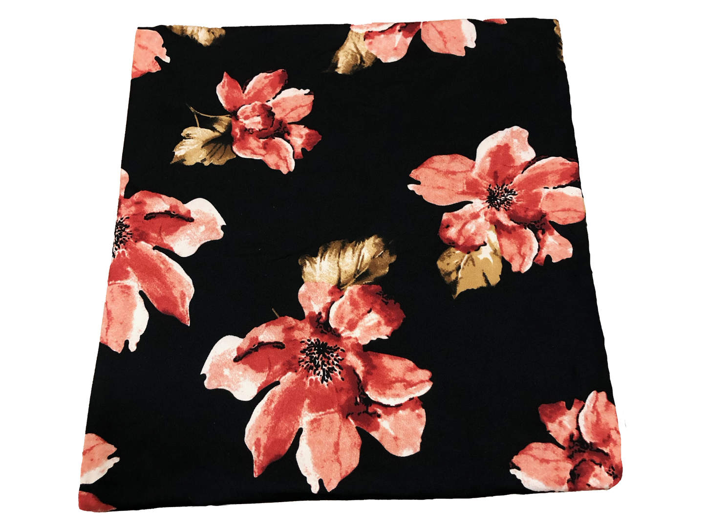 DTY Brushed Knit Fabric – Black Coral Watercolor Magnolia – Buttery Soft 4 Way Stretch, 58" Wide – By the Yard (DTYBPR547)