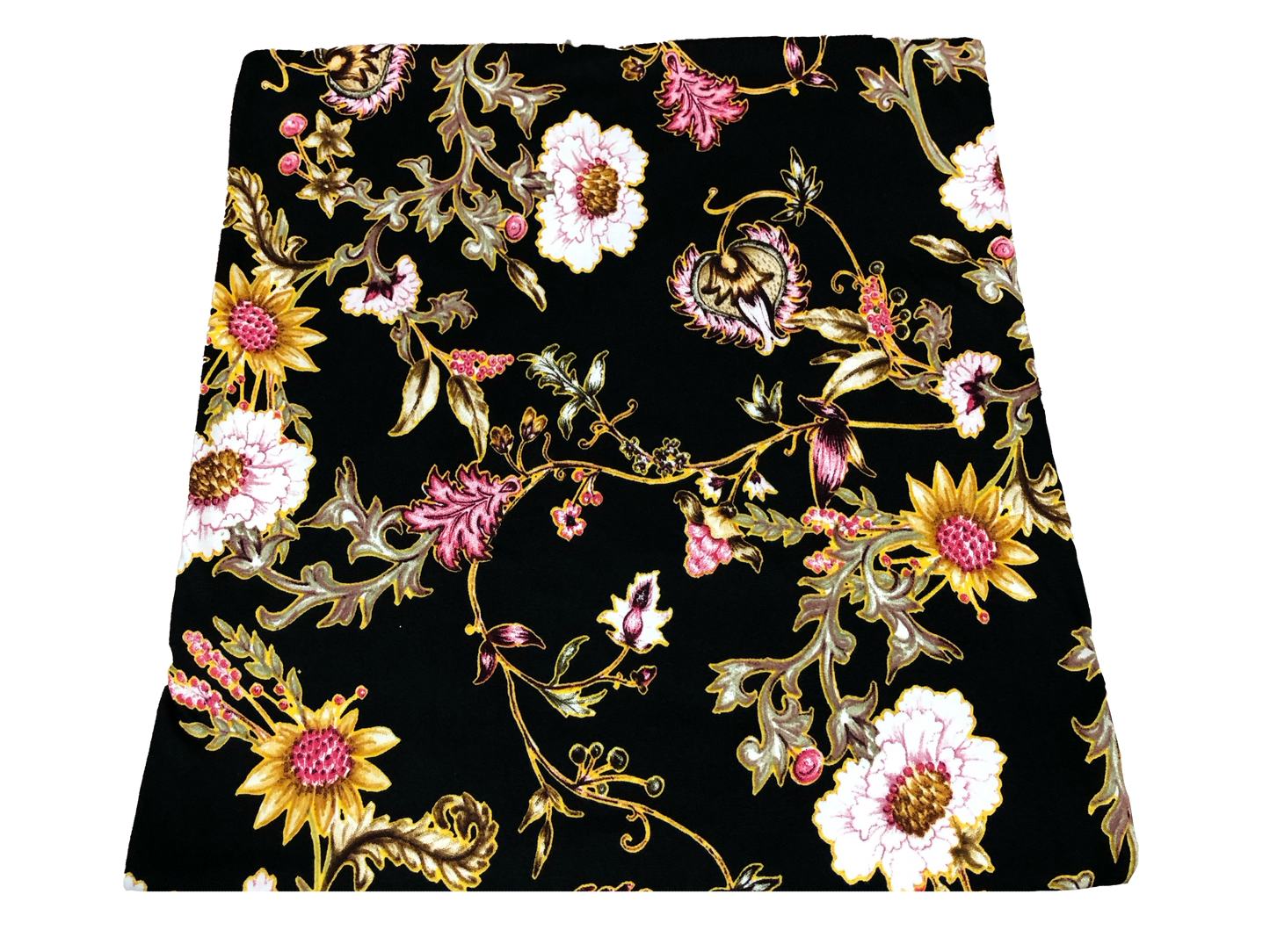 DTY Brushed Knit Fabric – Black Blush Wildflower Vine Buttery Soft 4 Way Stretch, 58" Wide – By the Yard (DTYBPR545)