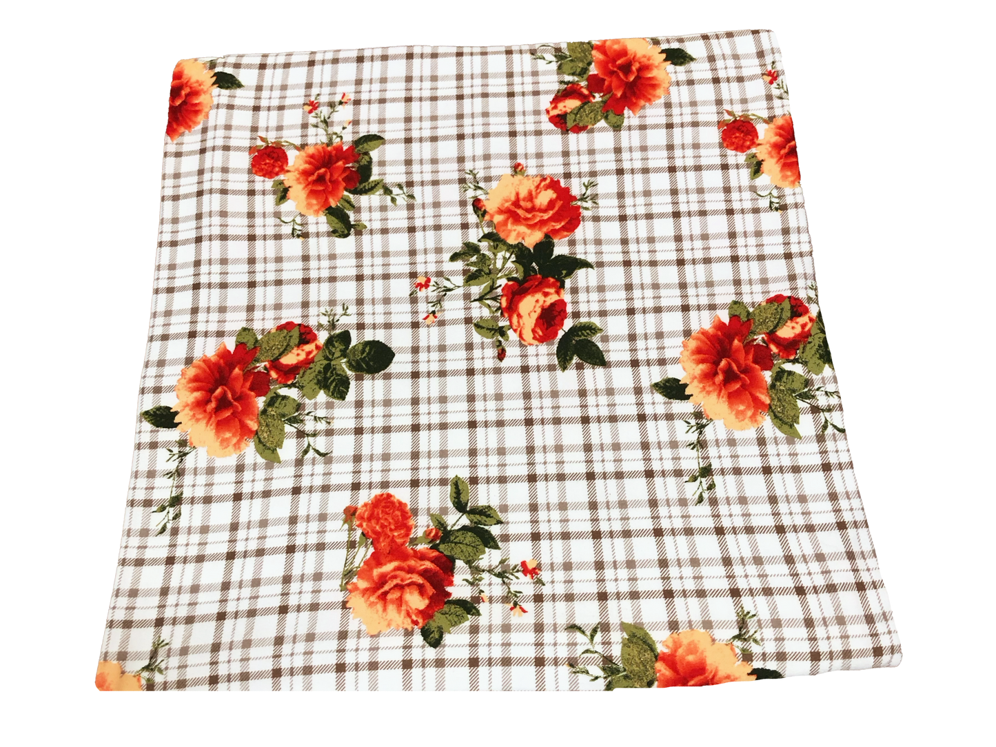 DTY Brushed Knit Fabric – Ivory Taupe Cottage Rose Plaid – Buttery Soft 4 Way Stretch, 58" Wide – By the Yard (DTYBPR548)