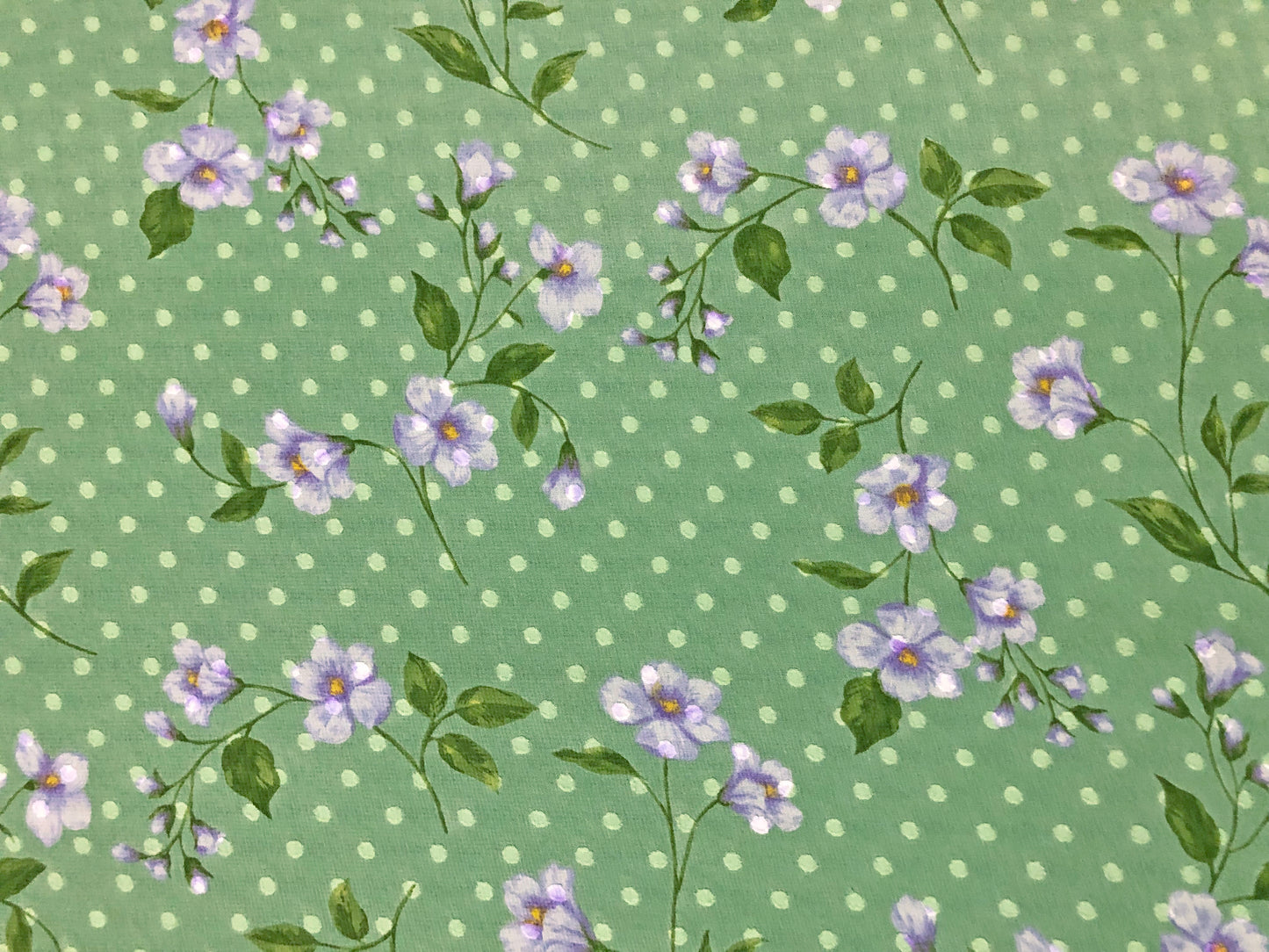 Sage-Green Swiss-Dot Chiffon with Lavender Floral — Sheer, 52" Wide, No Stretch — Sold by the Yard (CFPR003)