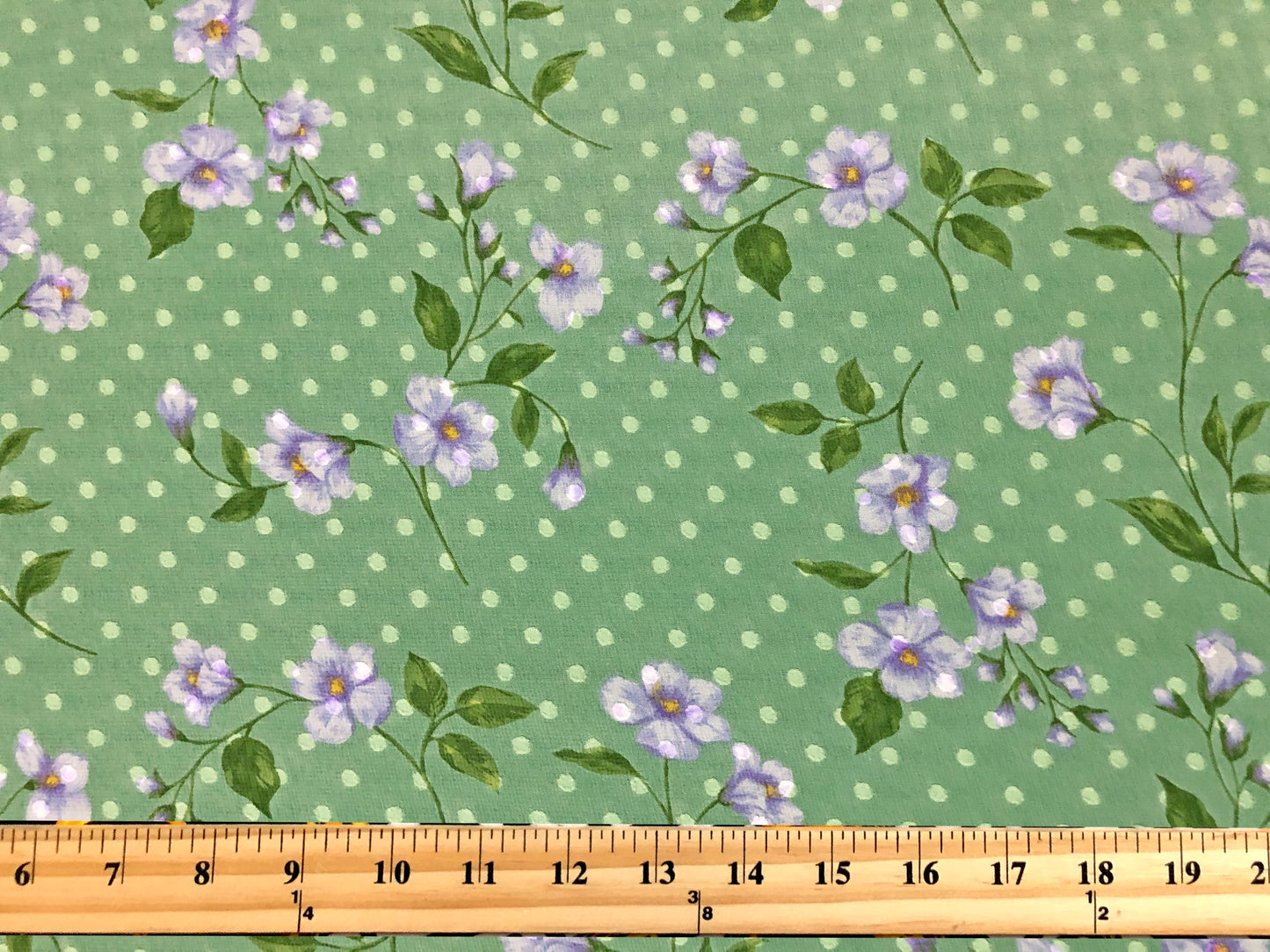 Sage-Green Swiss-Dot Chiffon with Lavender Floral — Sheer, 52" Wide, No Stretch — Sold by the Yard (CFPR003)