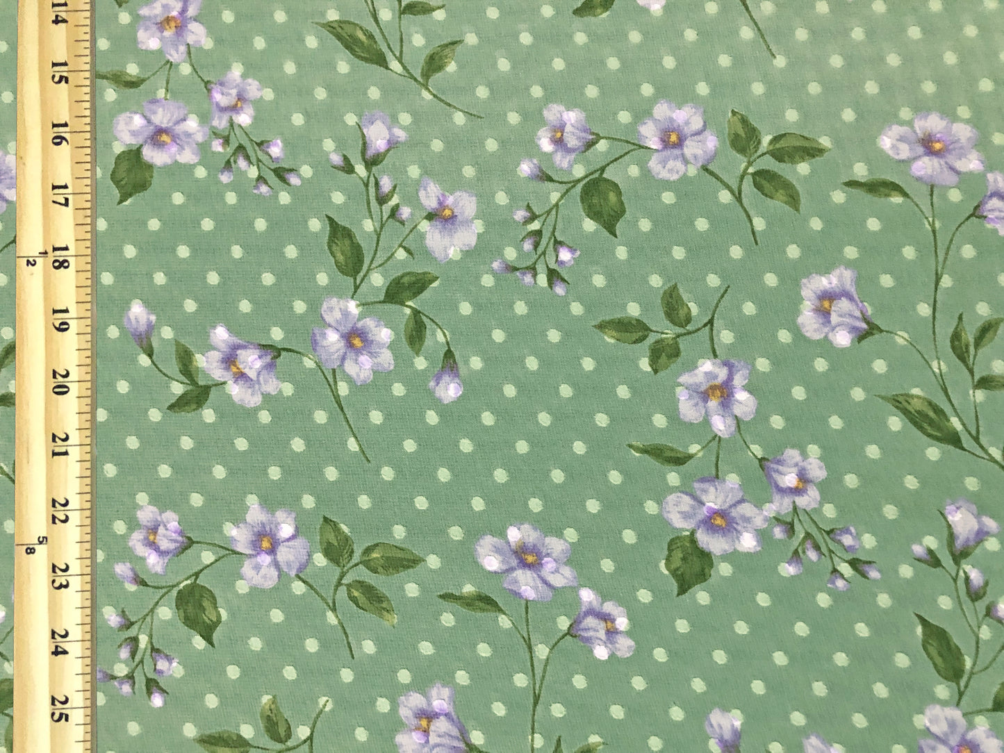 Sage-Green Swiss-Dot Chiffon with Lavender Floral — Sheer, 52" Wide, No Stretch — Sold by the Yard (CFPR003)