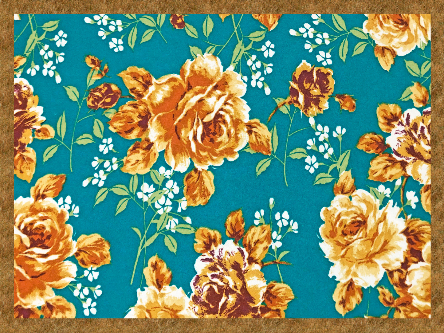 Techno Crepe Printed Fabric-Green Orange Roses-TCRP024-Sold by the Yard