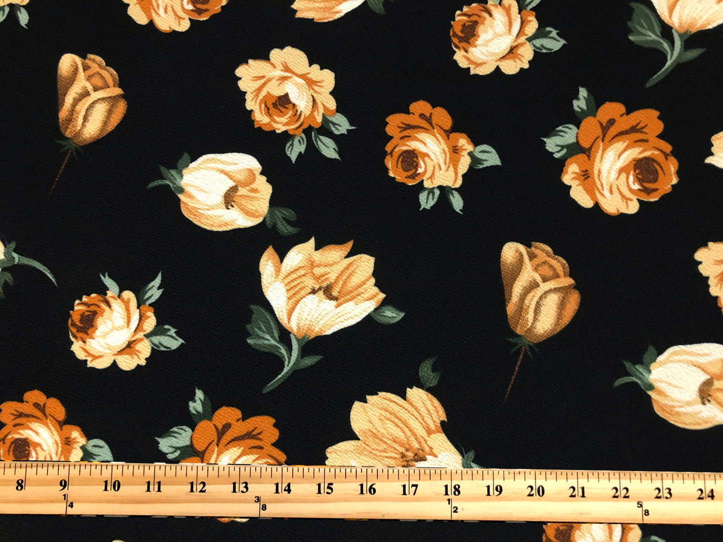 Liverpool Knit Printed Fabric-Black Brown Green Roses-LVPR331-Sold by the Yard-Apparel Fabric