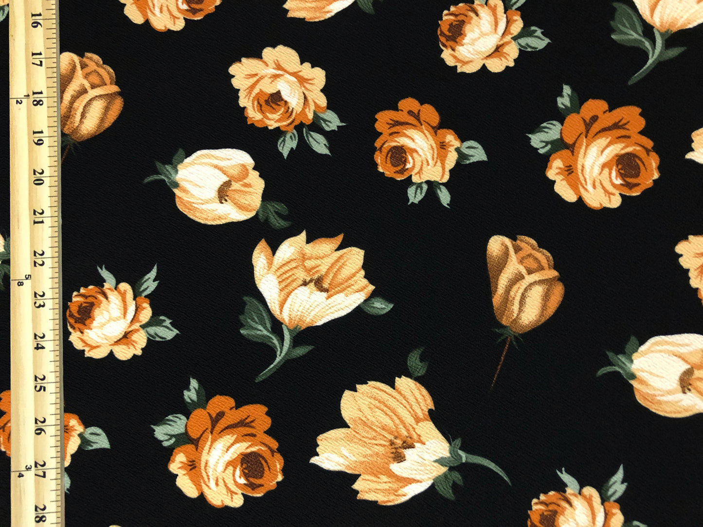 Liverpool Knit – Gold & Brown Vintage Rose Garden on Black – 4-Way Stretch, 200 GSM, 56" Wide – Sold by the Yard (LVPR331)