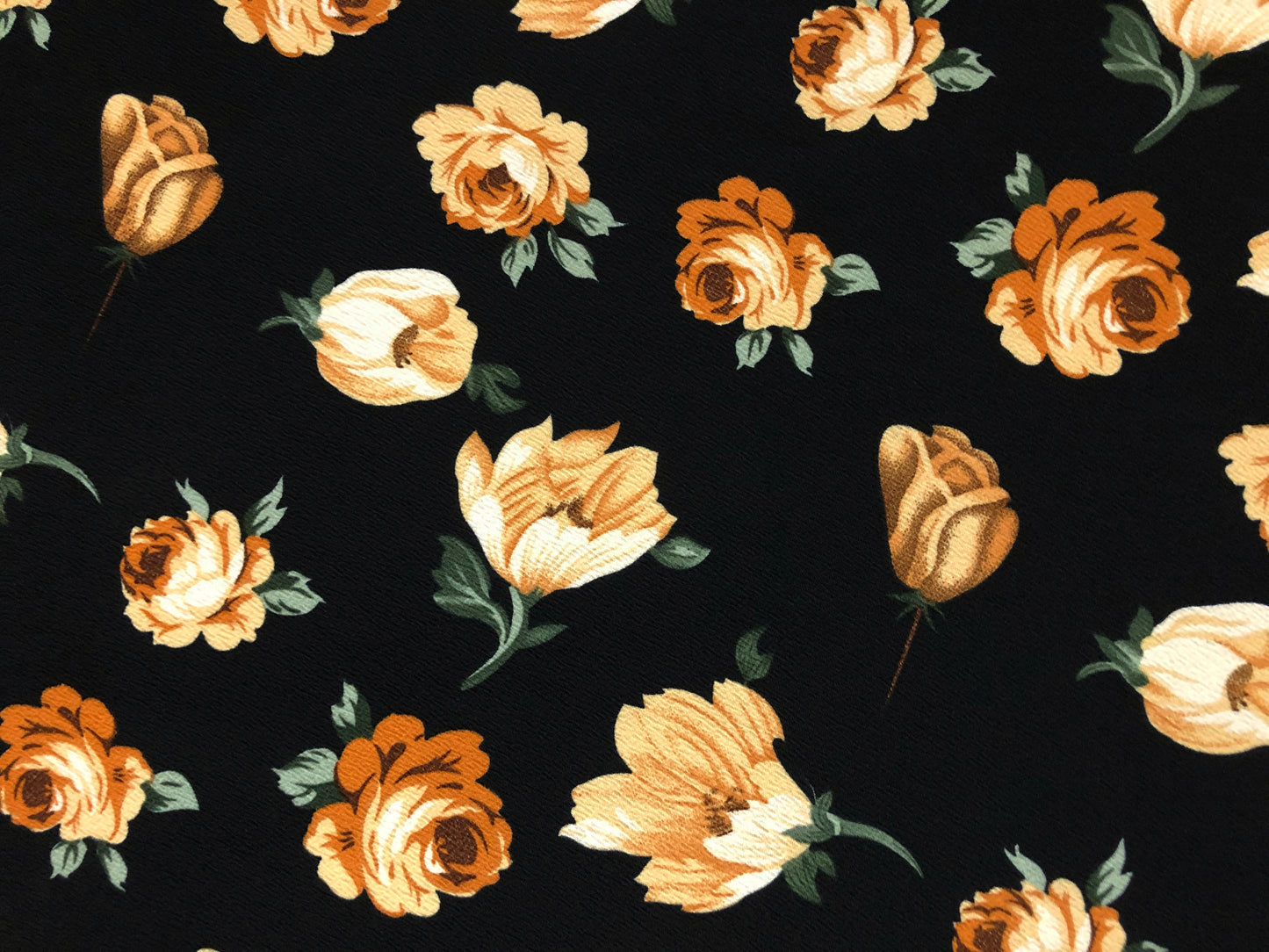 Liverpool Knit Printed Fabric-Black Brown Green Roses-LVPR331-Sold by the Yard-Apparel Fabric
