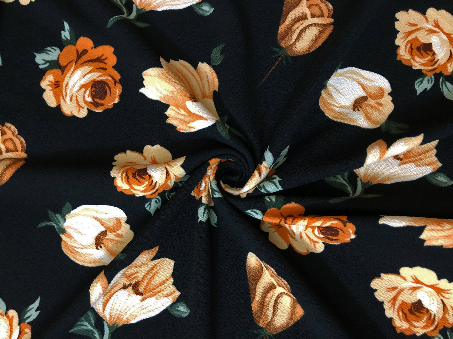 Liverpool Knit Printed Fabric-Black Brown Green Roses-LVPR331-Sold by the Yard-Apparel Fabric