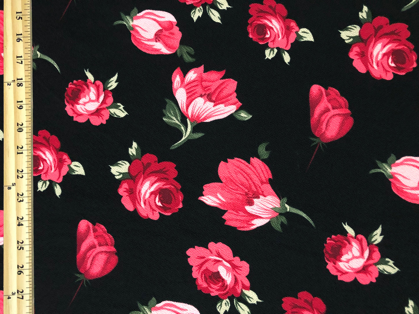 Liverpool Knit – Intense Red Vintage Rose Garden on Black – 4-Way Stretch, 200 GSM, 56" Wide – Sold by the Yard (LVPR332)