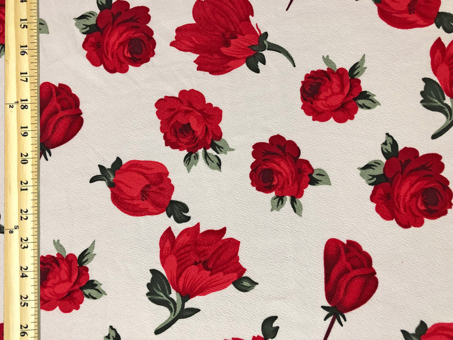 Liverpool Knit – Vivid Red Vintage Garden on Ivory – 4-Way Stretch, 200 GSM, 56" Wide – Sold by the Yard (LVPR334)