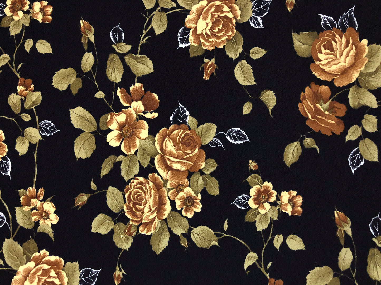 Liverpool Knit Printed Fabric-Black Brown Olive Roses Bouquet-LVPR335-Sold by the Yard-Apparel Fabric