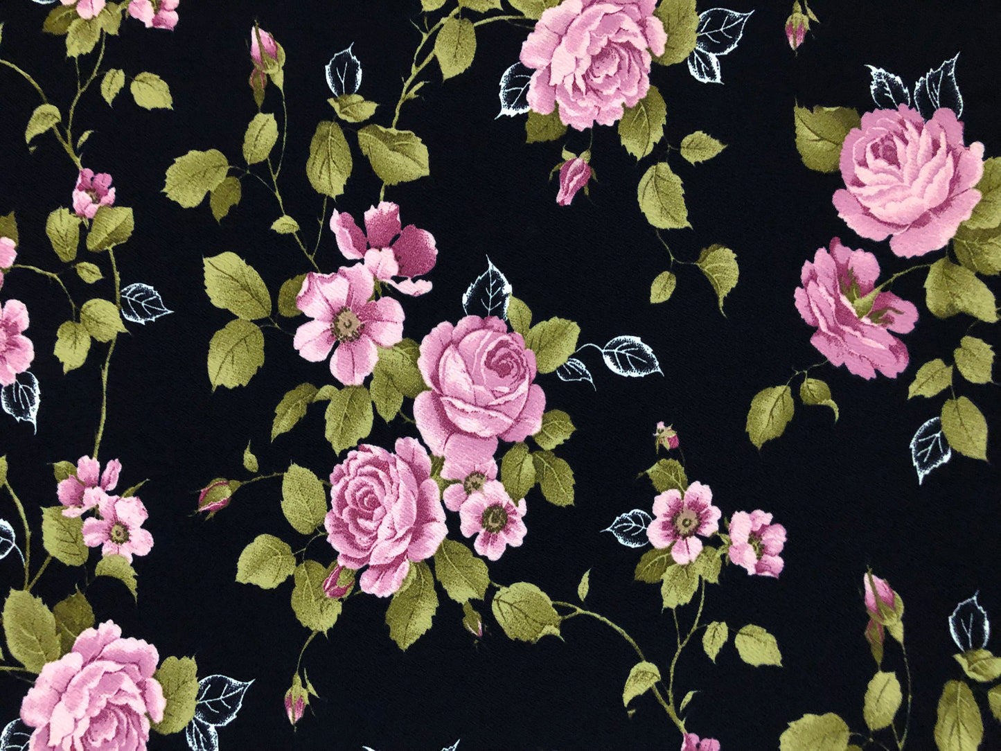 Liverpool Knit Printed Fabric-Black Lavender Olive Roses Bouquet-LVPR336-Sold by the Yard-Apparel Fabric