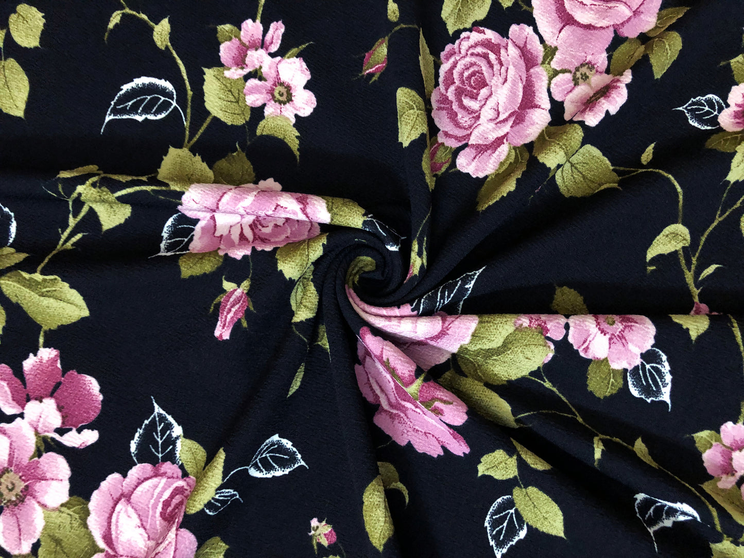 Liverpool Knit Printed Fabric-Black Lavender Olive Roses Bouquet-LVPR336-Sold by the Yard-Apparel Fabric