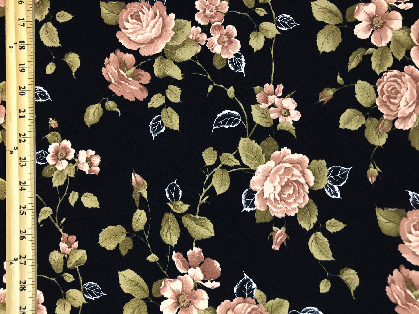Liverpool Knit – Brown & Taupe Antique Rose Vine on Black – 4-Way Stretch, 200 GSM, 56" Wide – Sold by the Yard (LVPR337)