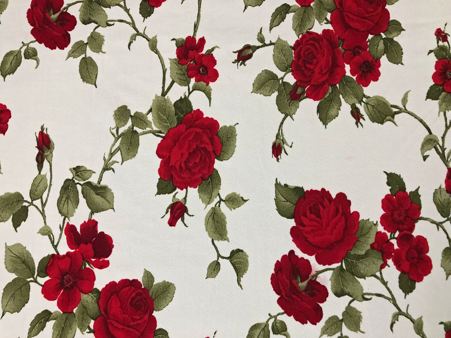 Liverpool Knit Printed Fabric-Ivory Red Olive Roses Bouquet-LVPR341-Sold by the Yard-Apparel Fabric