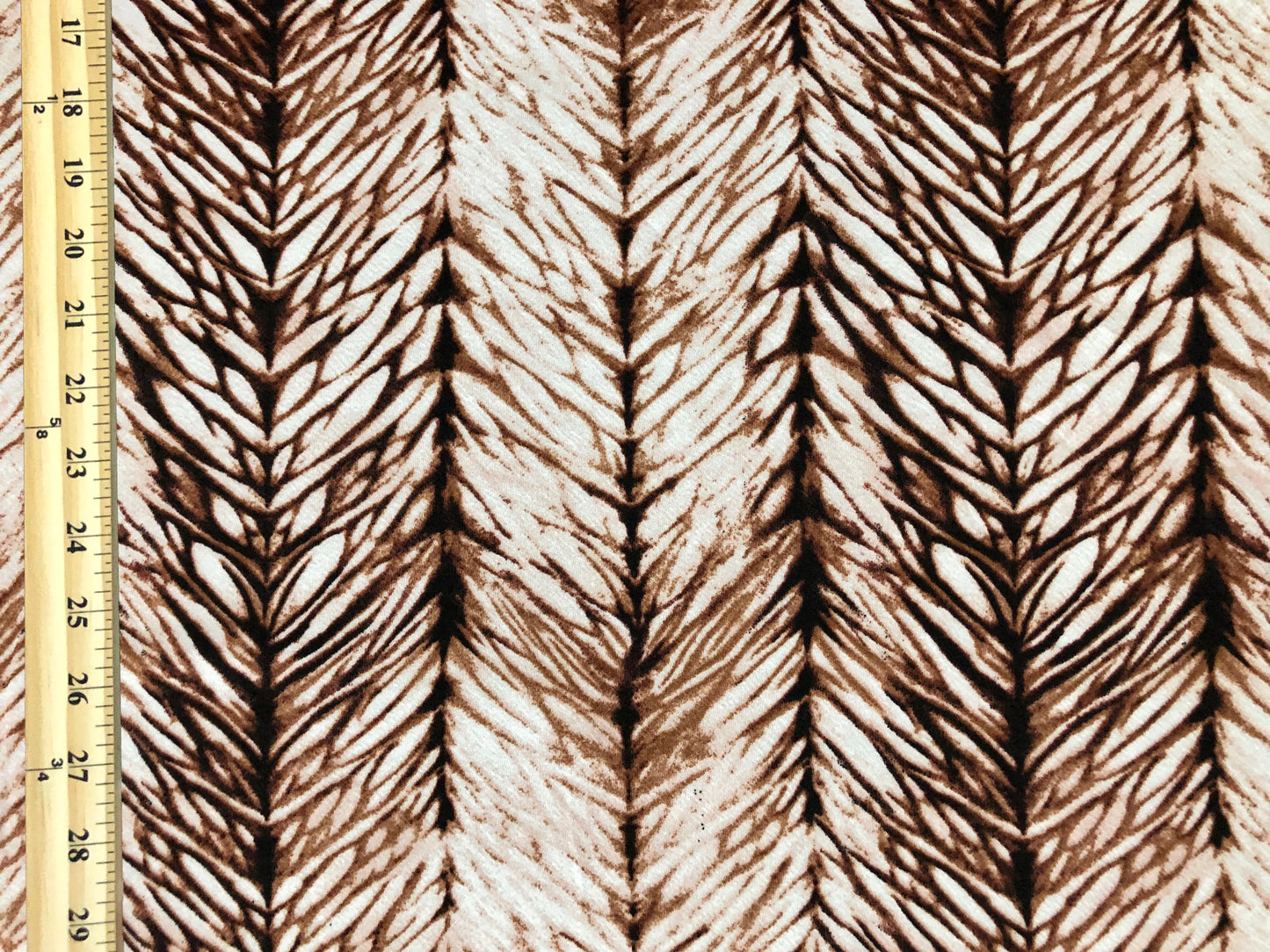Liverpool Knit – Brown/Taupe & Black Feather Herringbone on Ivory – 4-Way Stretch, 200 GSM, 56" Wide – Sold by the Yard (LVPR342)