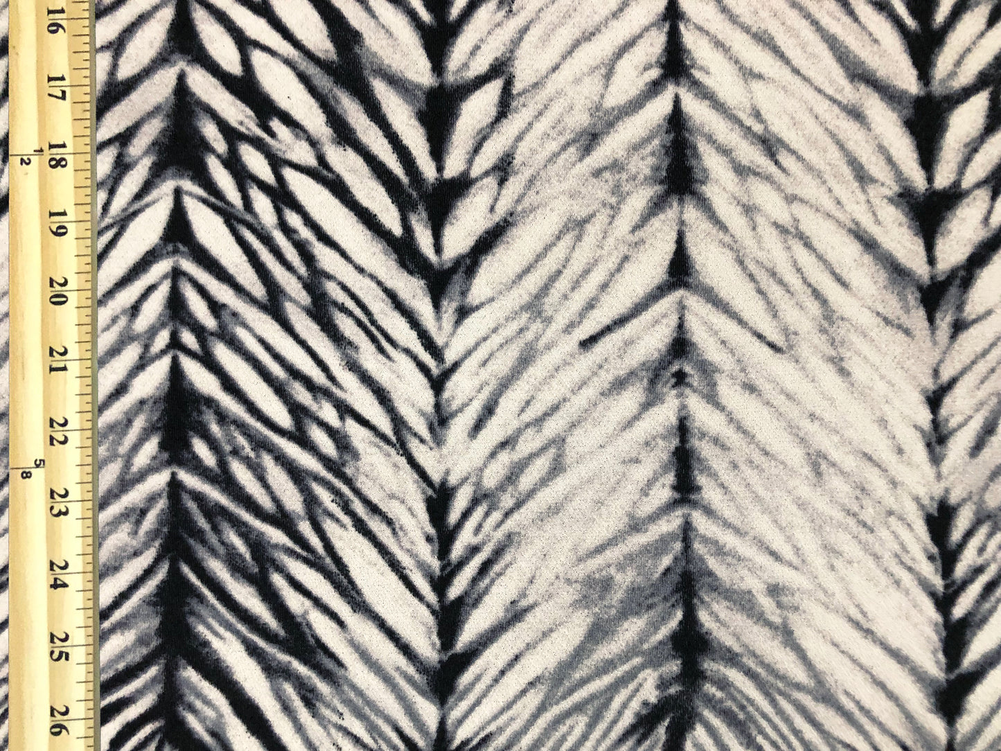 Liverpool Knit – Grey/Black Feather Herringbone on Ivory – 4-Way Stretch, 200 GSM, 56" Wide – Sold by the Yard (LVPR343)