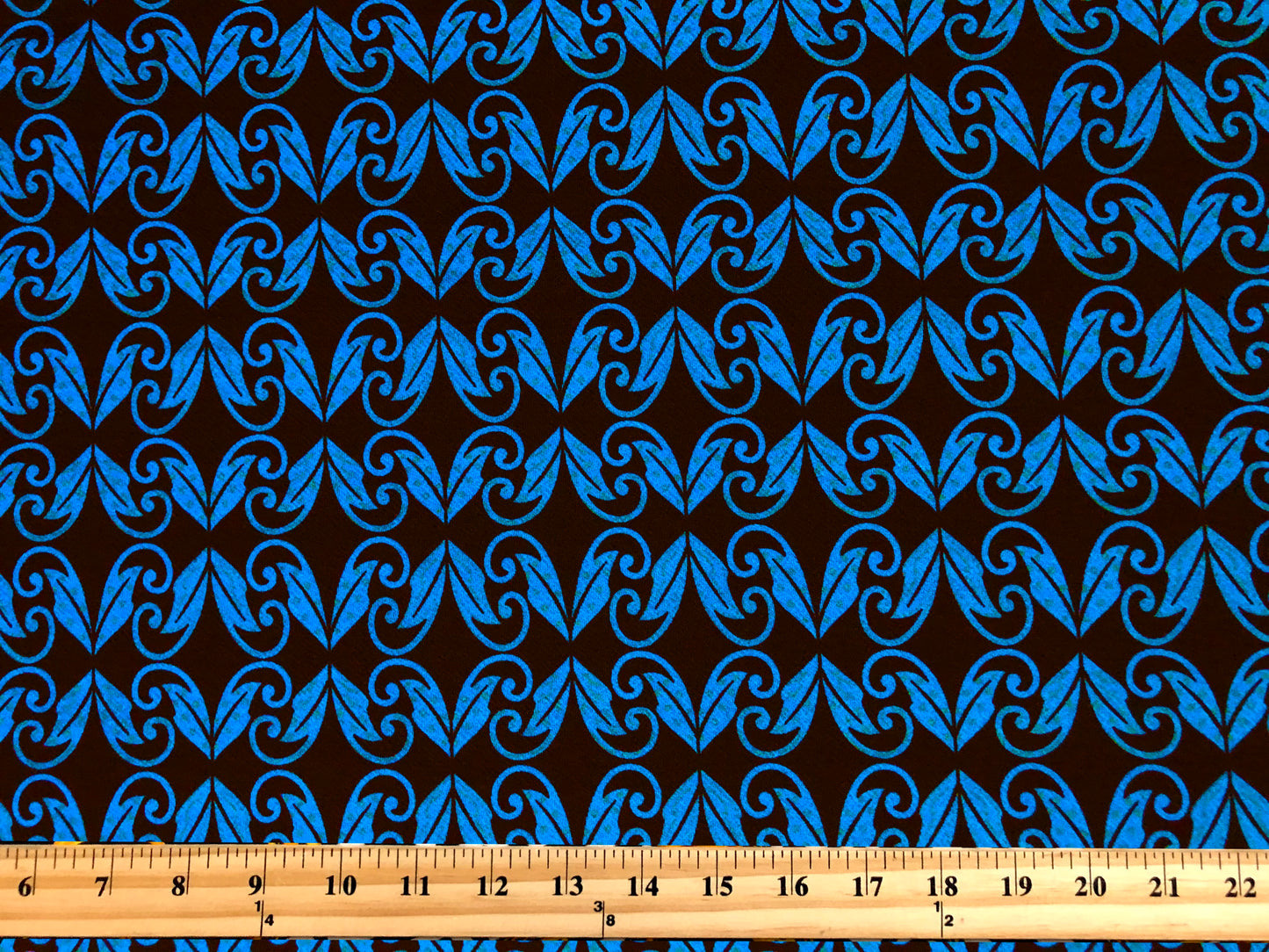 Liverpool Knit Printed Fabric-Black Royal Blue Mirrored Arabic-LVPR345-Sold by the Yard-Apparel Fabric