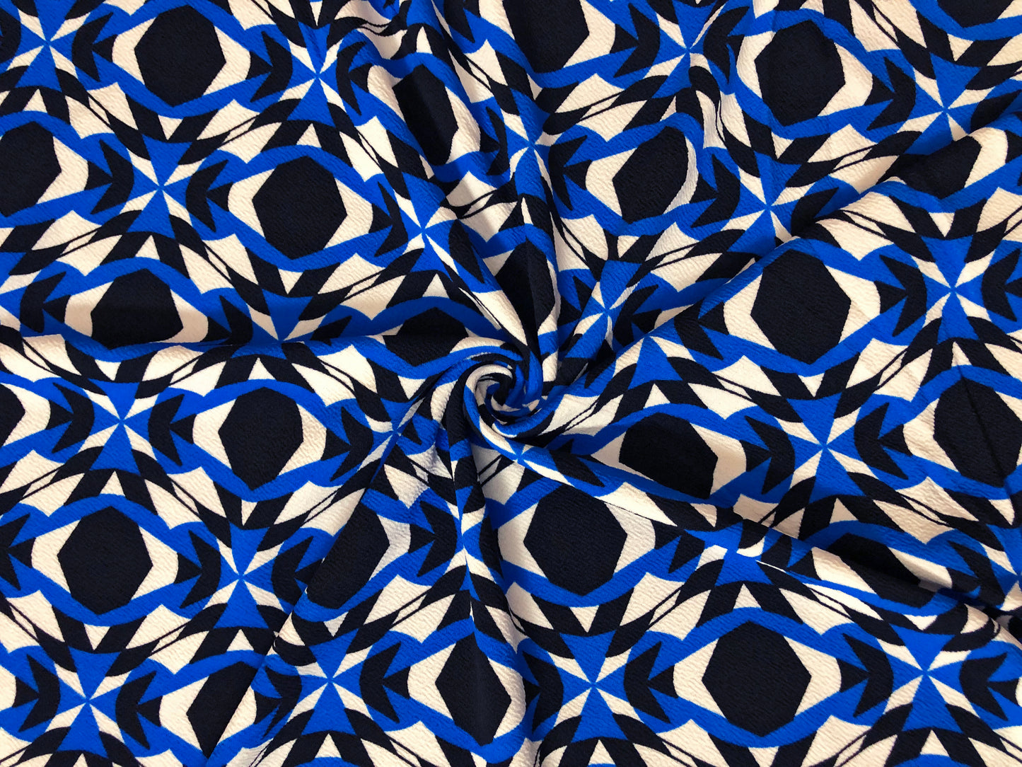 Liverpool Knit Printed Fabric-Black Royal Blue Fractals-LVPR347-Sold by the Yard-Apparel Fabric