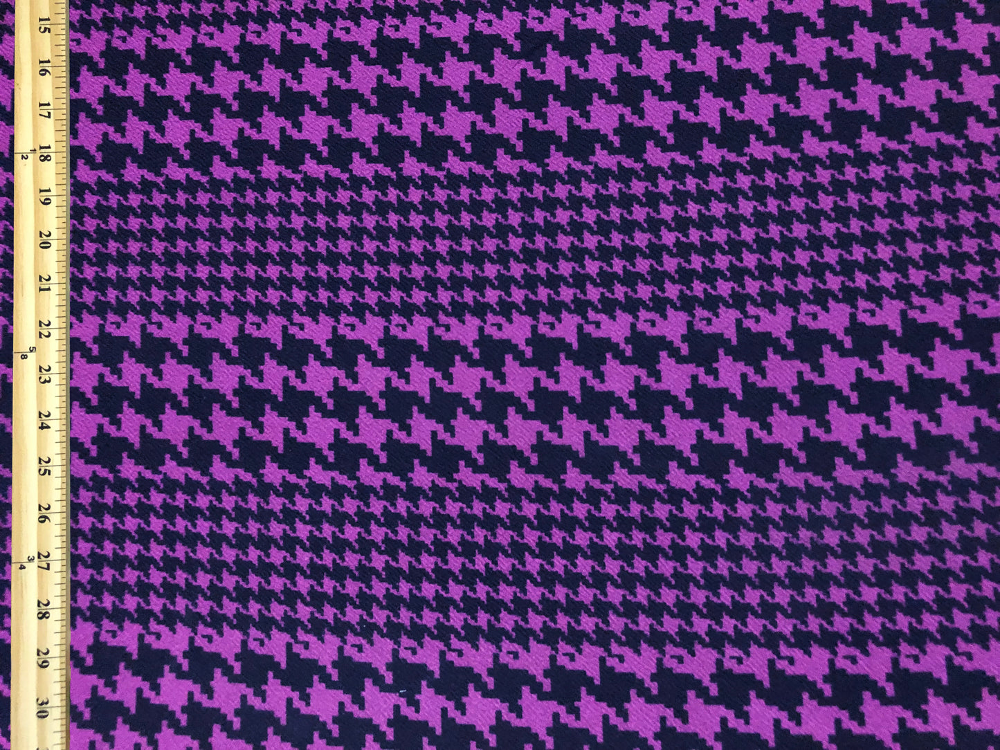 Liverpool Knit Fabric — Purple & Black Houndstooth — 4-Way Stretch, 56″ Wide, 200 GSM — Sold by the Yard (LVPR357)