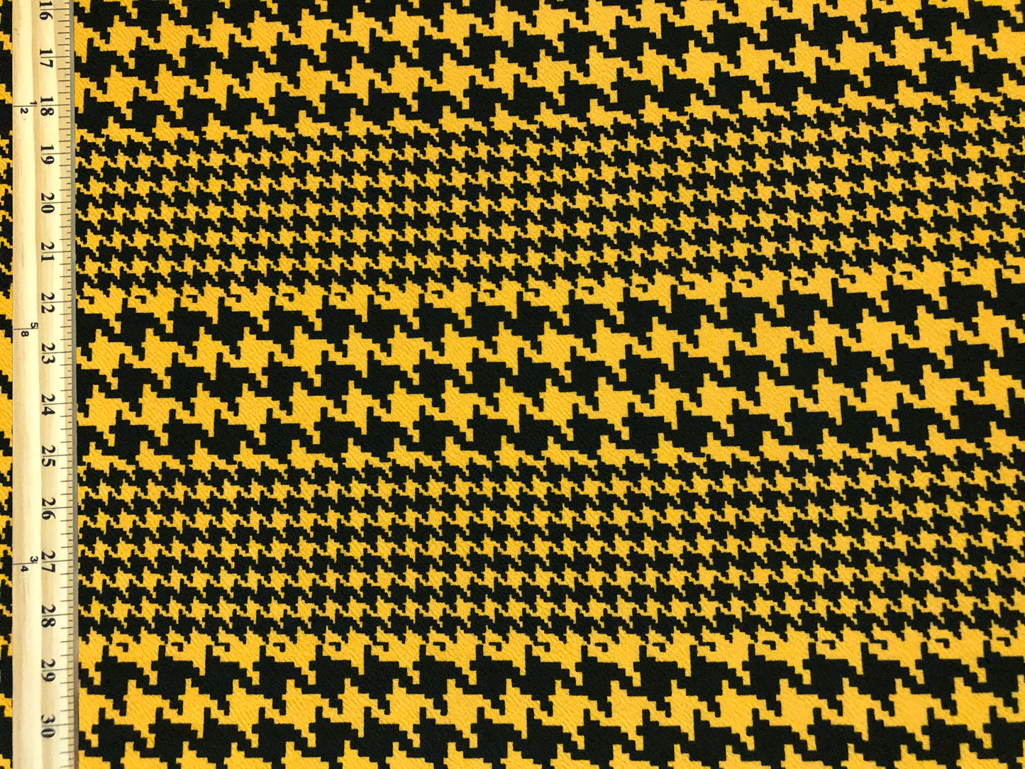 Liverpool Knit Fabric — Mustard & Black Houndstooth — 4-Way Stretch, 56″ Wide, 200 GSM — Sold by the Yard (LVPR358)