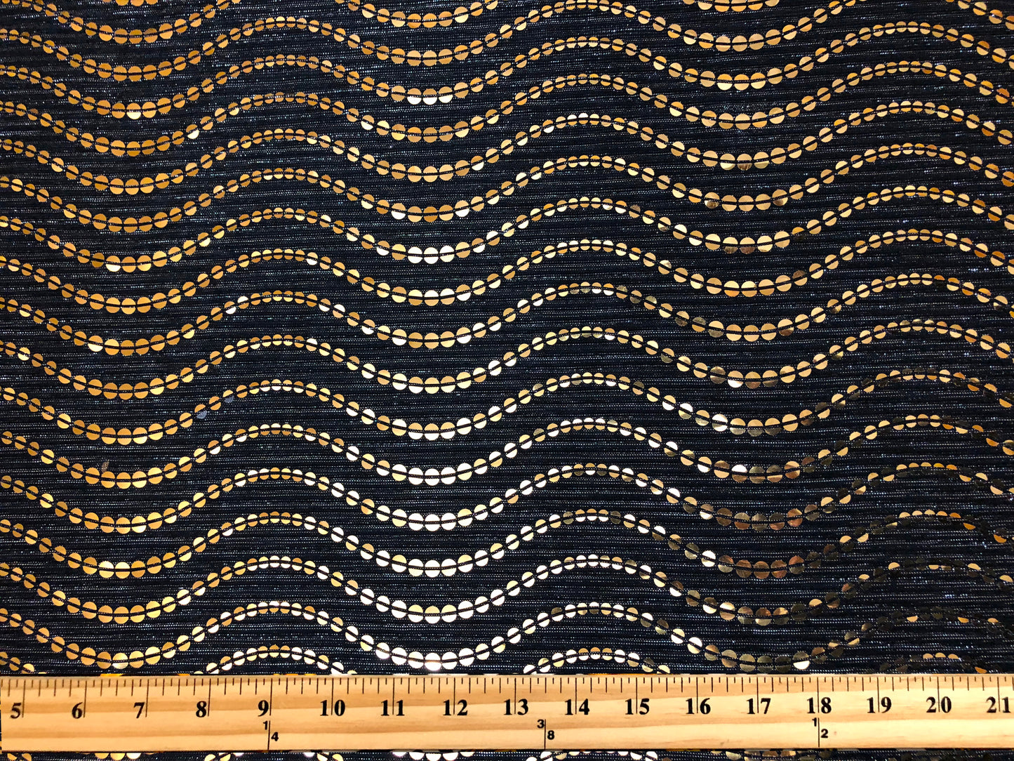 Gold Sequin on Black Mesh Fabric | 52" Wide Non-Stretch Metallic Polyester – Sold by the Yard (MHCSQ06)
