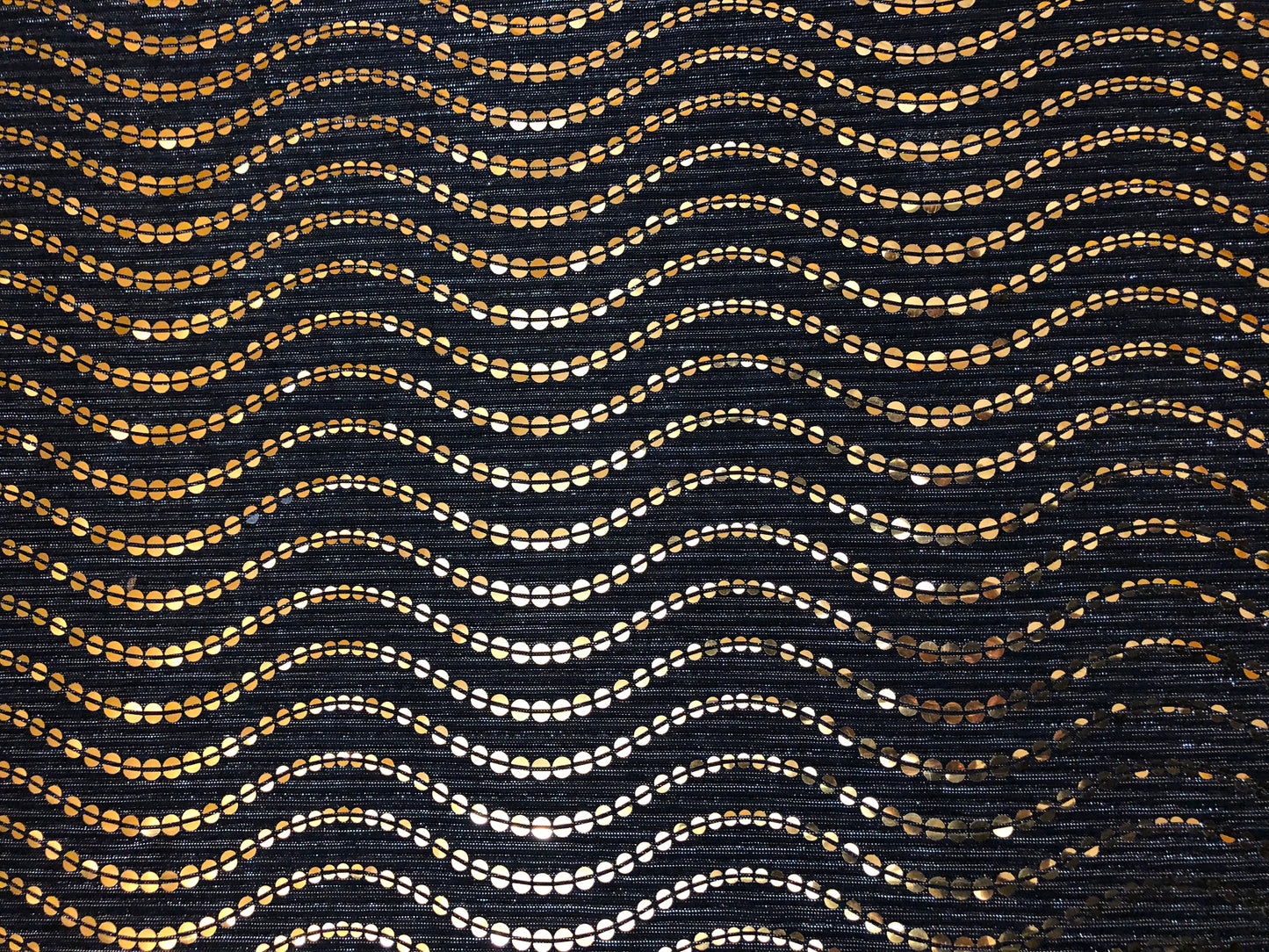 Gold Sequin on Black Mesh Fabric | 52" Wide Non-Stretch Metallic Polyester – Sold by the Yard (MHCSQ06)
