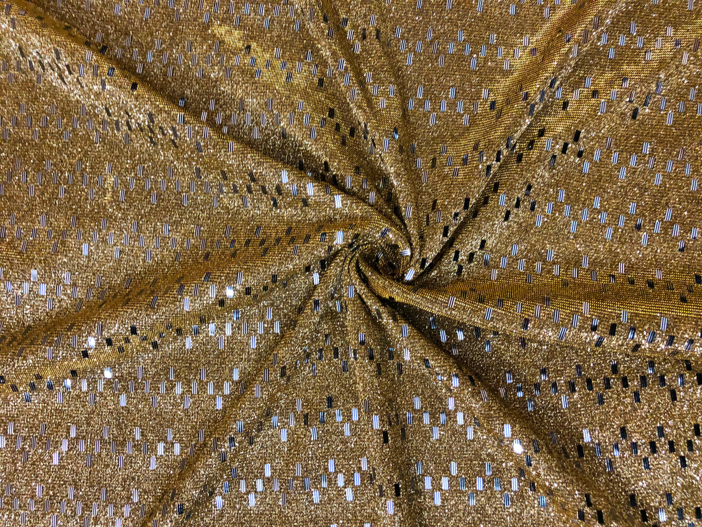 Metallic Gold Glitter Geometric Foil Fabric | Non-Stretch Polyester & Costume Material by the Yard (PSGSQ03)