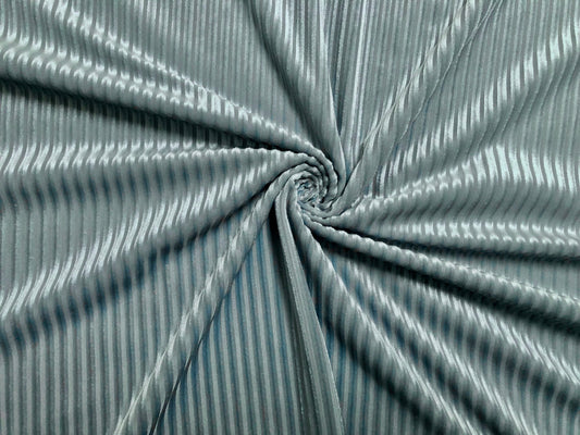 Ribbed Stretch Velvet – Aqua Mist, Sculpted Ribs & Luxe Sheen, 58″ Wide, 2-Way Stretch, 94/6 Poly-Spandex – Sold by the Yard (RBVC03)