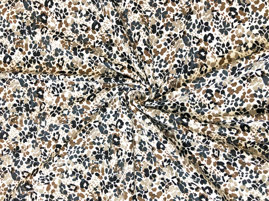 DTY Brushed Fabric| Ivory Gray Brown Cast Flowers |DTYBPR536|Sold by the Yard| Jersey Fabric