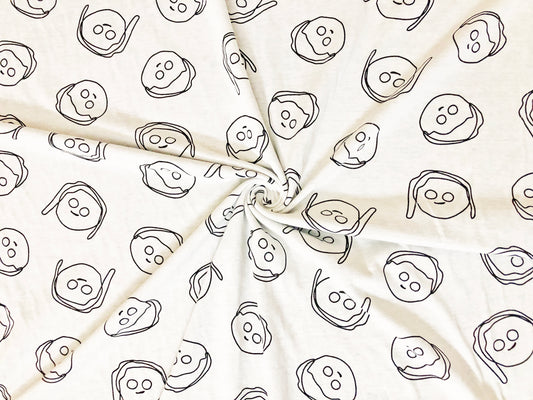 Minimal Doodle Faces Cotton – White with Black Line Art | 100% Cotton, Non-Stretch, 52″ Wide – Sold by the Yard (CTJPR016)